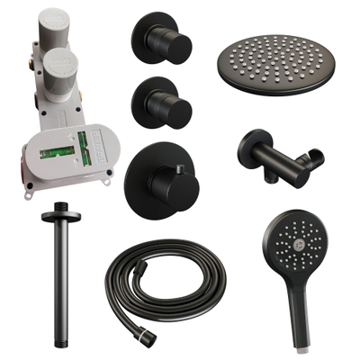 BRAUER Black Edition ensemble de douche pluie encastré – douche de tête Ø 20 cm – bras de plafond 20 cm – douchette ronde – support fixe