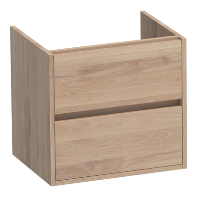 BRAUER Adore wastafelonderkast - 60x46x55cm - 2 softclose lades - greeploos - 1 sifon uitsparing - massief eiken - lamellen eiken naturel