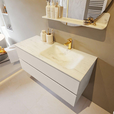 Mondiaz VICA-DLUX ensemble de meuble de salle de bain - 110cm - meuble sous lavabo lin - 2 tiroirs - lavabo encastré nuage droite - 1 trou de robinet - miroir modèle spot - version XL 60cm haut - opalo