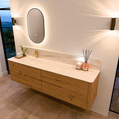 Mondiaz CIRO-DLUX Ensemble de meubles de salle de bains - 190x45x50cm - Plan-vasque en solid surface Meli - 1 bassin à gauche - 1 trou de robinet - 4 tiroirs - Chêne