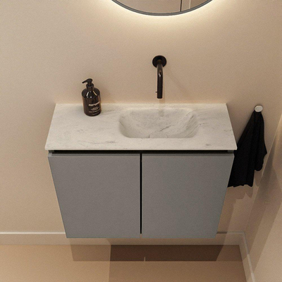 MONDIAZ TURE-DLUX meuble WC 60 cm Smoke. Lavabo EDEN Opalo position droite. Sans trou de robinet.