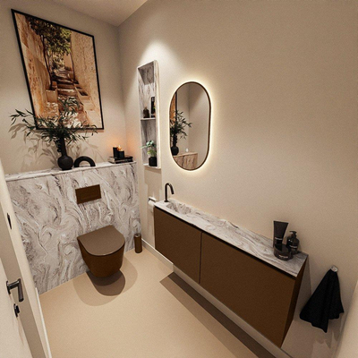 MONDIAZ TURE-DLUX Meuble toilette - 120cm - Rust - EDEN - vasque Glace - position gauche - 1 trou de robinet