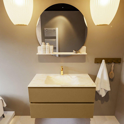 Mondiaz VICA-DLUX Ensemble de meuble de salle de bain - 90cm - meuble sous-vasque oro - 2 tiroirs - lavabo encastré cloud milieu - 1 trou de robinet - version haute 60cm - ostra