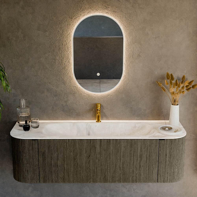 Mondiaz KURVE-DLUX Ensemble de meuble de salle de bains - 150x46x40cm - 1 tiroir - 2 portes - lavabo solid surface - central - 1 trou de robinet - Shadow