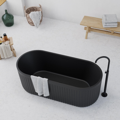 Ideavit Archtec Baignoire îlot 170x75x60cm - Rock Texture - avec trop-plein - bonde clic clac - pieds réglables - noir