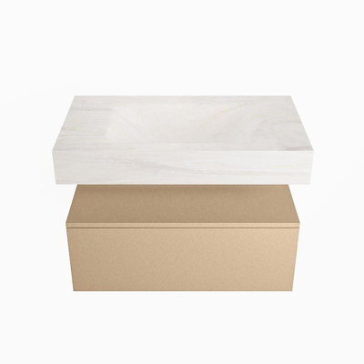 Mondiaz ALAN-DLUX Ensemble de meuble - 80cm - meuble Oro mat - 1 tiroir - Lavabo Cloud Ostra suspendu - vasque Centre - 0 trous de robinet