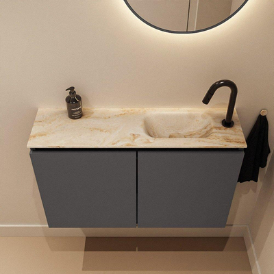 MONDIAZ TURE-DLUX Meuble toilette - 80cm - Dark Grey - EDEN - vasque Frappe - position droite - 1 trou de robinet