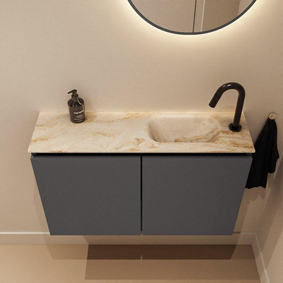 MONDIAZ TURE-DLUX Meuble WC 80 cm Dark Grey. Lavabo EDEN Frappe position droite. Avec 1 trou de robinet.