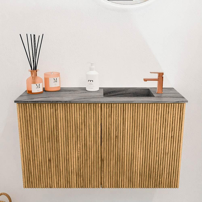 Mondiaz JOYA-DLUX 70cm toiletmeubel - kleur Oak - Wastafel FAYE positie Rechts 1 kraangat kleur Sombra.