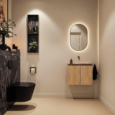 MONDIAZ TURE-DLUX Meuble toilette - 60cm - Washed Oak - EDEN - vasque Lava - position centrale - sans trou de robinet