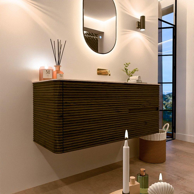 Mondiaz CIRO-DLUX Meuble de salle de bains - 120x45x50cm - plan-vasque Solid surface Nata - 1 vasque à droite - sans trous de robinetterie - 2 tiroirs - Shadow