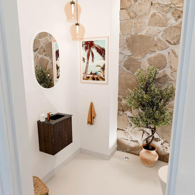 Mondiaz JOYA-DLUX 40cm toiletmeubel - kleur Walnut - Wastafel FAYE positie Rechts 1 kraangat kleur Lava.