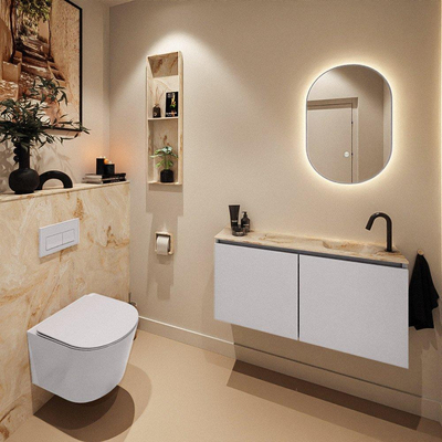 MONDIAZ TURE-DLUX 100cm toiletmeubel Cale. EDEN wastafel Frappe positie rechts. Met 1 kraangat.