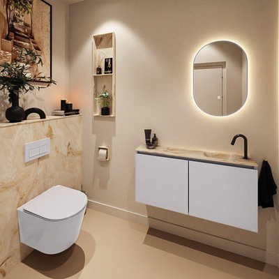 MONDIAZ TURE-DLUX Meuble toilette - 100cm - Cale - EDEN - vasque Frappe - position droite - 1 trou de robinet