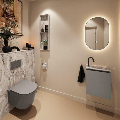 MONDIAZ TURE-DLUX 40cm toiletmeubel Smoke. EDEN wastafel Glace positie rechts. Met 1 kraangat.