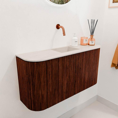 Mondiaz JOYA-DLUX 83.2cm toiletmeubel - ronding links en rechts kleur Ruby - Wastafel FAYE positie Midden Zonder kraangat kleur Meli.
