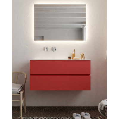 Mondiaz VICA ensemble de meuble de salle de bain - 100cm - meuble sous-vasque fire - 2 tiroirs - lavabo moon gauche - sans trou de robinet version XL 60cm de haut