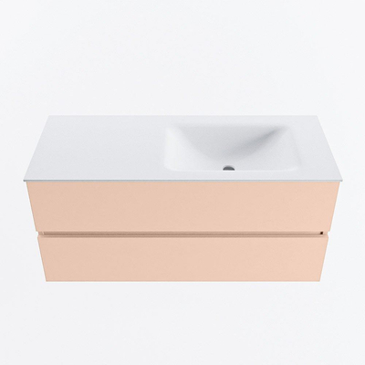 MONDIAZ VICA Ensemble meuble de salle de bains - 110cm - sous-meuble rosee - 2 tiroirs - lavabo cloud à droite - 1 trou de robinet - version haute 60cm - talc