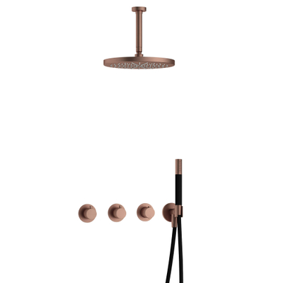 Hotbath Cobber IBS70 Regendoucheset - inbouw - 15cm plafondarm - 30cm ronde hoofddouche - staafhanddouche - PVD - koper geborsteld
