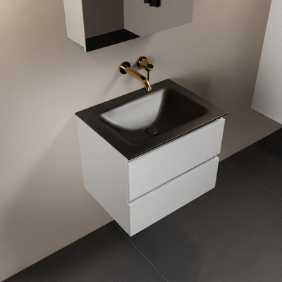 Mondiaz Aivy badmeubelset - 60x45x50cm - 0 kraangaten - 1 wasbak urban Solid surface - Midden - 2 lades - Met spiegelkast - MDF Talc