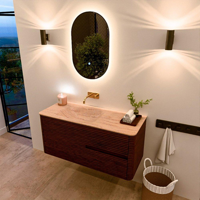 Mondiaz CIRO-DLUX Ensemble de meubles de salle de bains - 110x45x50cm - plan vasque solid surface Saba - 1 bassin à gauche - sans trous de robinet - 2 tiroirs - Ruby