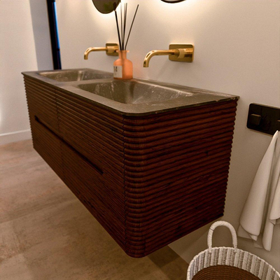 Mondiaz CIRO-DLUX Badkamermeubelset - 130x45x50cm - Solid surface wastafel Lava - 2 wasbak Dubbel - zonder kraangaten - 4 lades - Ruby