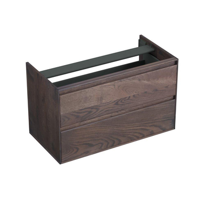 Forzalaqua Reno 2.0 meuble sous-lavabo 100x51x60cm avec 2 tiroirs sans poignées à fermeture en douceur Chêne massif Charcoal