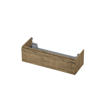 INK Wastafelonderkast - 120x45x35cm - 1 lade - greeploos - met houten keerlijst - MFC - Naturel eiken