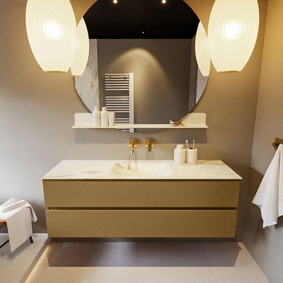 Mondiaz VICA-DLUX ensemble de meuble de salle de bain - 150cm - meuble sous-vasque oro - 2 tiroirs - lavabo encastré cloud milieu - sans trous de robinet - version haute de 60cm - frape