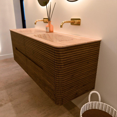 Mondiaz CIRO-DLUX Badkamermeubelset - 140x45x50cm - Solid surface wastafel Saba - 2 wasbak Dubbel - zonder kraangaten - 4 lades - Dusk