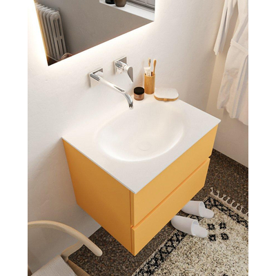 Mondiaz VICA ensemble de meuble de salle de bain - 60cm - meuble sous-vasque ocre - 2 tiroirs - lavabo moon milieu - sans trou de robinet - version XL 60cm haut