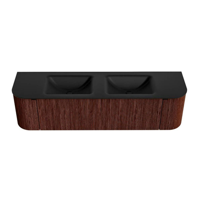 Mondiaz KURVE Ensemble meuble de salle de bains - 170x46x40cm - 1 tiroir - 2 portes - vasque solid surface - double - sans trou de robinet - Ruby