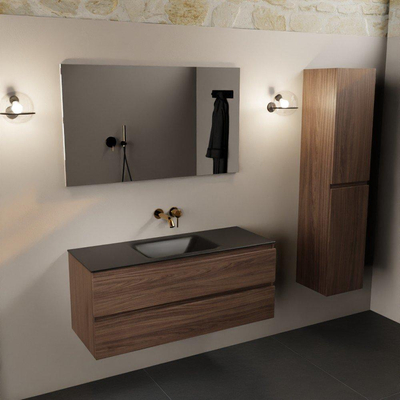 Mondiaz AIVY Ensemble de meuble - 120x45x50cm - 0 trous de robinet - 1 vasque Urban Solid surface - Centre - 2 tiroirs - avec miroir - Melamine Mocha