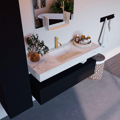 Mondiaz ALAN-DLUX Ensemble de meuble - 120cm - meuble Urban mat - 1 tiroir - Lavabo Cloud Opalo suspendu - vasque Centre - 1 trou de robinet