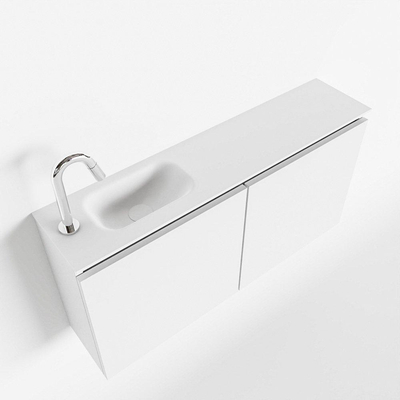 MONDIAZ TURE Toiletmeubel 100x23x50cm met 1 kraangaten 2 deuren talc mat Wastafel Eden links Solid Surface Wit