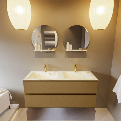 Mondiaz VICA-DLUX Ensemble de meuble de salle de bain - 120cm - meuble sous-vasque oro - 2 tiroirs - lavabo encastré cloud double - 2 trous de robinet - version haute de 60cm - frape