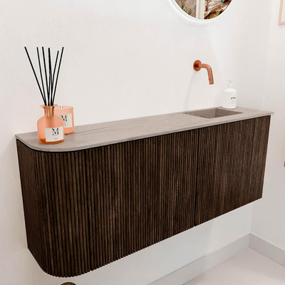 Mondiaz JOYA-DLUX 101.6cm toiletmeubel - ronding links kleur Walnut - Wastafel FAYE positie Rechts Zonder kraangat kleur Saba.
