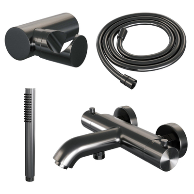 Robinet de baignoire Brauer Gunmetal Edition - ensemble de douche - douchette à main 1 fonction - bouton lisse - PVD - gunmetal brossé