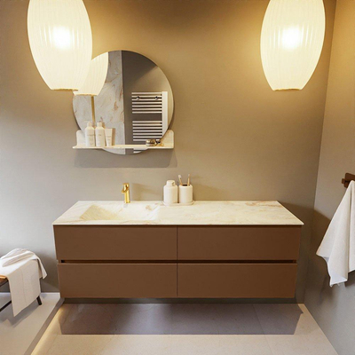 Mondiaz VICA-DLUX Ensemble de meuble de salle de bain - 150cm - meuble sous-vasque reposant - 4 tiroirs - lavabo encastrée cloud gauche - 1 trou de robinet - version haute de 60cm - frape