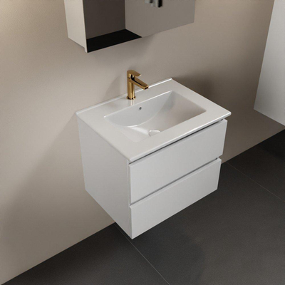 Mondiaz AIVY Ensemble de meuble - 60x45x50cm - 1 trou de robinet - 1 vasque Talc céramique - Centre - 2 tiroirs - avec miroir - MDF Talc