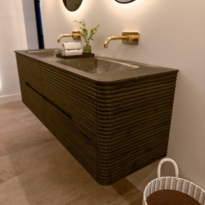 Mondiaz CIRO-DLUX Ensemble de meubles de salle de bains - 150x45x50cm - Plan vasque solid surface Lava - 2 vasques double - sans trous de robinet - 4 tiroirs - Shadow