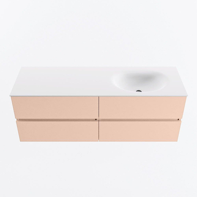 MONDIAZ VICA Ensemble meuble de salle de bains - 140cm - meuble bas rosee - 4 tiroirs - lavabo moon à droite - sans trous de robinet - version haute 60cm - talc