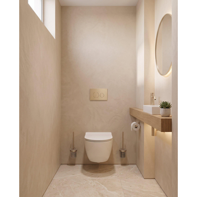 QeramiQ Dely Swirl Compact Toiletset - inbouwreservoir Geberit UP320 - met Burda frame - slim zitting - kunststof bedieningsplaat beige - ronde knoppen - glans wit
