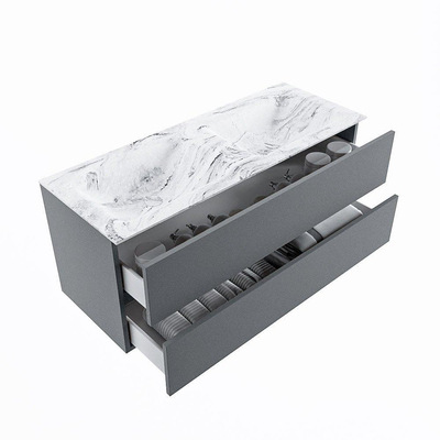 Mondiaz VICA-DLUX Ensemble de meuble de salle de bain - 120cm - meuble sous-vasque plata - 2 tiroirs - lavabo encastrée cloud double - 2 trous de robinet - version haute de 60cm - glace