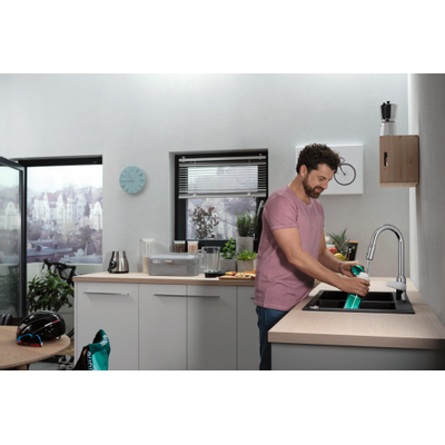 Hansgrohe m42 m4216 h220 Robinet de cuisine 1 trou avec douchette extractible et bec orientable à 360° acier inoxydable