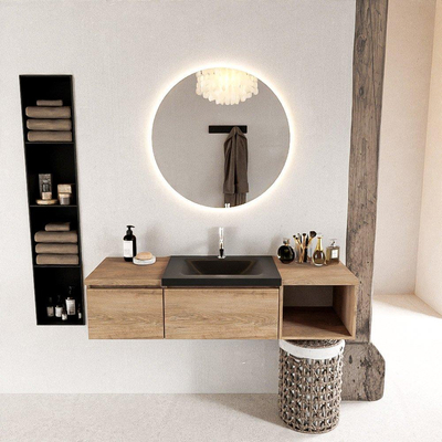 MONDIAZ BUKLA Meuble de salle de bains 140 cm avec module ouvert 40 à droite couleur Washed Oak avec 2 tiroirs. Lavabo CLOUD central 1 trou de robinet couleur Urban.