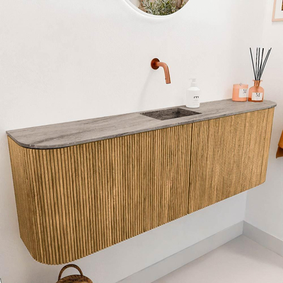 Mondiaz JOYA-DLUX Meuble de toilette - 123,2 cm - arrondi gauche et droite couleur Chêne - Vasque FAYE position Milieu Sans trou de robinet couleur Oza