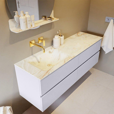 Mondiaz VICA-DLUX Ensemble meuble de salle de bains - 150cm - cale - 4 tiroirs - Lavabo encastré CLOUD - gauche - sans trou de robinet - couleur Frappe - version XL 60cm de hauteur