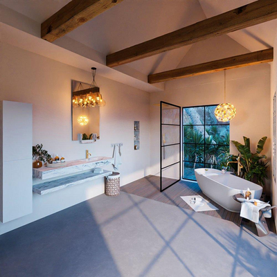 MONDIAZ ALAN - DLUX Ensemble de meuble de salle de bains - 150cm - tablette - Glace - lavabo suspendu - vasque à droite - 1 trou de robinet - Glace