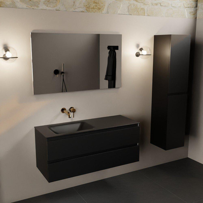 Mondiaz AIVY Ensemble de meuble - 120x45x50cm - 0 trous de robinet - 1 vasque Urban Solid surface - Gauche - 2 tiroirs - avec miroir - MDF Urban